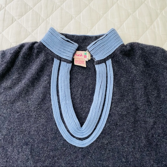 Pink 100% Cashmere Gray & Light Blue Tunic Sweater - Picture 2 of 6